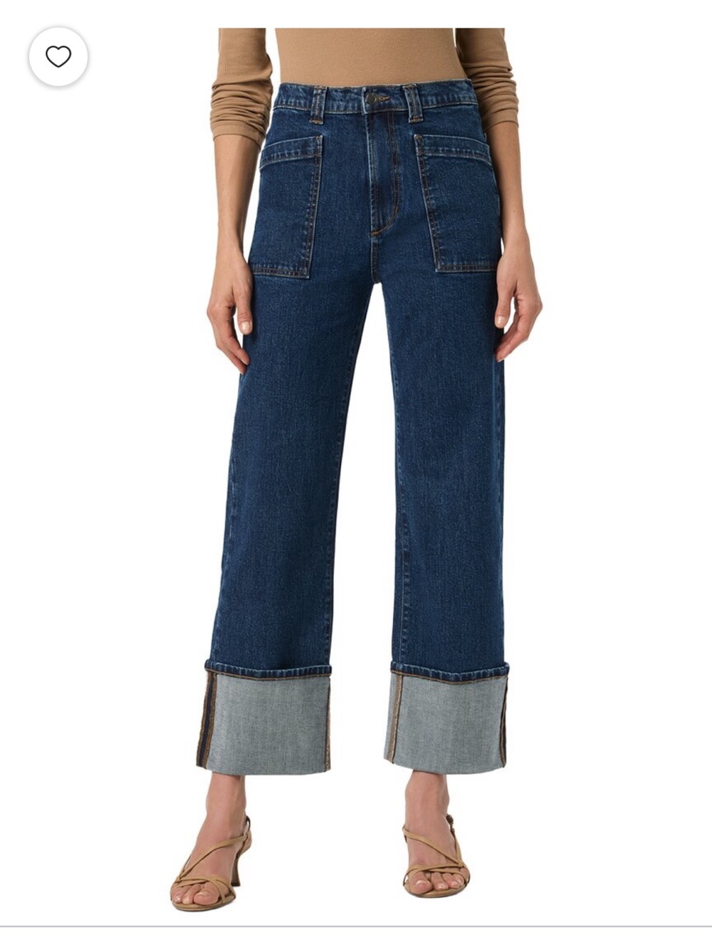 Joe's Jeans Dark High Waist Cropped Wide-Leg Jeans with Turned Cuff, Designer